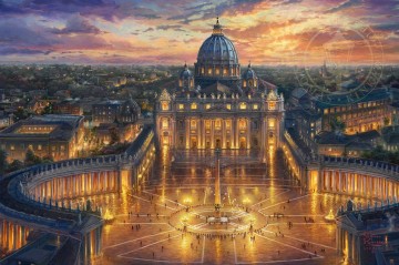 Thomas Kinkade Painting - Atardecer en el Vaticano Thomas Kinkade